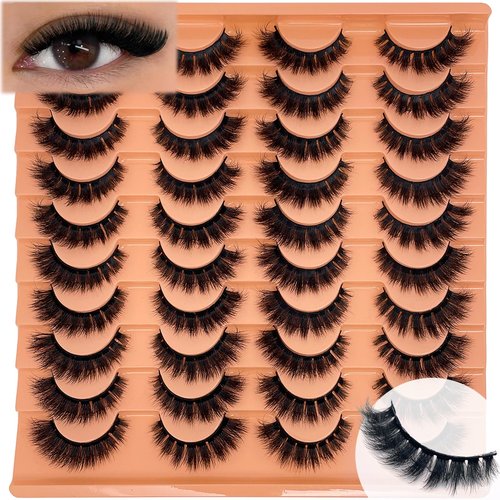 SISIYDY Fluffy Lashes Mink 3D Cat Eye Dramatic Thick Volume EyeLashes Wispy 16mm Full Lash Strips Faux Mink Eye Lashes C Curl Short Cat Eyelahses Pack YH302