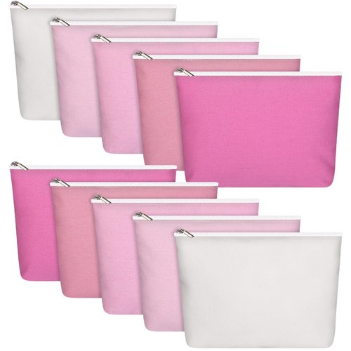 Reginary 10 Pcs Canvas Makeup Bags Bulk for Women Wedding Travel Toiletry Cosmetics Bags Blank DIY Pencil Pouch, Gift for Patrick's Day Easter Bridal Shower Mental Health(Pink)