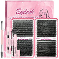 Qiveaory DIY Lash Extension Kit 720pcs Individual Lashes Clusters D Curl Eyelash Extension Kit with Lash Bond and Seal, Eyelash Remover Tweezers Brush(10-18mm,30D+40D+50D+60D) Lash Books DIY at Home