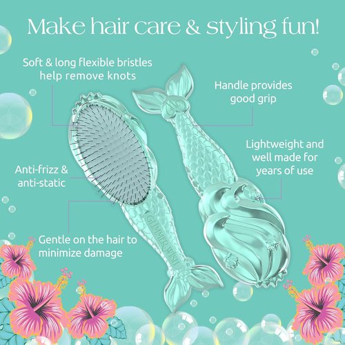 Glimmer Wish Mermaid Detangling Hair Brush for Kids - Anti-Frizz & Anti-Static - Soft Long Bristles for Easy Detangling