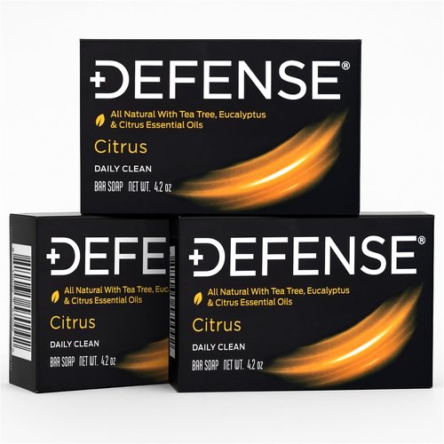 Defense Soap Citrus Bar – All Natural Tea Tree, Eucalyptus & Citrus Essential Oils – Post Workout Hygiene for Athletes, Sports & Active Lifestyles – Washes Away Sweat & Body Odor – 4.2 oz (Pack of 3)