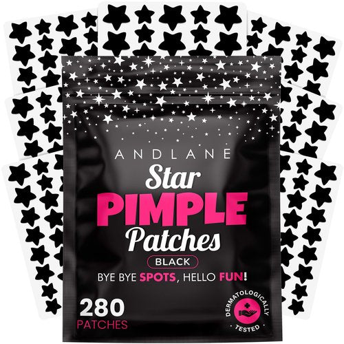 Andlane 280Pcs Star Pimple Patches for Face - Pimple Patches Cute Stars - Hydrocolloid, Salicylic Acid, Tea Tree Oil, Centella - Black Color, 3 Sizes Zit Stickers