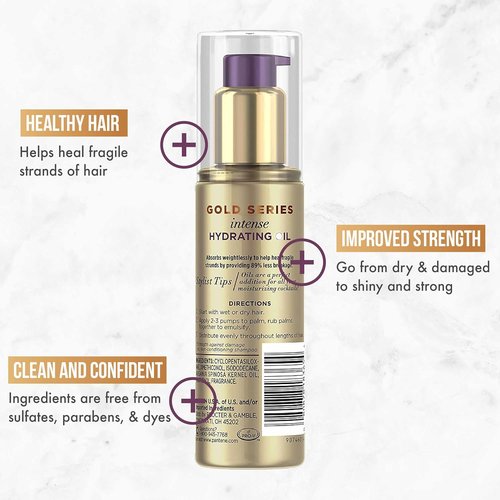 Pantene Gold Series Hydrating Oil Treatment - Argan Oil Infused Hair Oil for Shiny, Healthy Hair | 3.2 Fl Oz