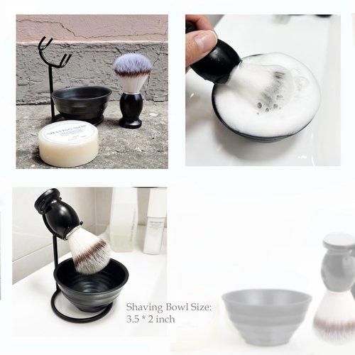 JEQUIL&CORENVEO Shaving Brush Set for Men, 4pcs Synthetic Shaving Brush with Shaving Soap, Stand and Shaving Bowl