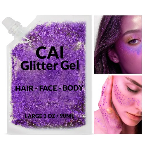 Face, Body & Hair Glitter Gel – Halloween Glitter for Kids and Women – 3 Oz Cosmetic-Grade Gel w/Moon & Stars for Festivals & Halloween Party, Easy Apply & Wash Off - Unicorn 5Pack