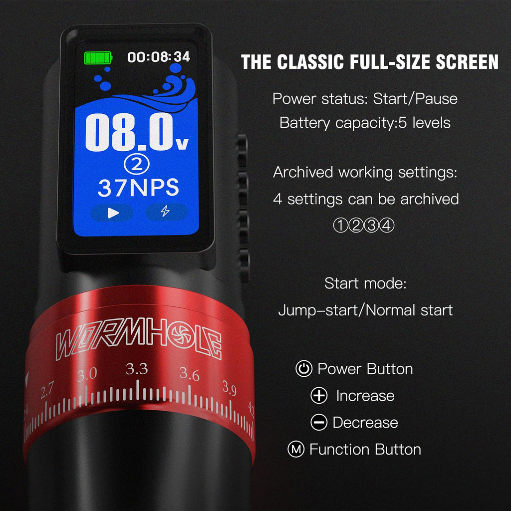 Wormhole Tattoo Gun Wireless Tattoo Machine Multi-function Smart Tattoo Pen 2,300mAh 2PCS Battery Replacement Power Supply, Smart Display, 7 Strokes Length
