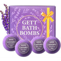 GETT Lavender Bath Bombs 4-pcs, Individually Wrapped Bath Bombs for Men & Women, Luxury Gift Set with Vegan and Essential Oils, Relaxing and Moisturizing Bubble Bath, Organic Bath Essentials for All