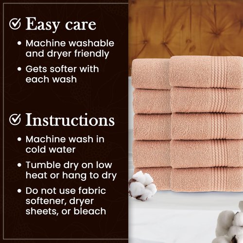 HALLEY Turkish Cotton Towels (Pack of 10) Washcloths Super Soft Highly Absorbent 100% Cotton Fingertip Towels for Bathroom and Kitchen for Mother’s Day (Peach)