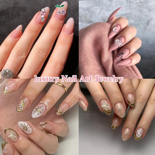 154 Pcs Alloy Star Cross Nail Gems Charms, Silver Gold Bow Crown Butterfly Cross Bow Nail Charms 3D Cherry Planet Heart Nail Jewelry Charms, Nail Rhinestones Gems Charms for Nail Art DIY Decoration