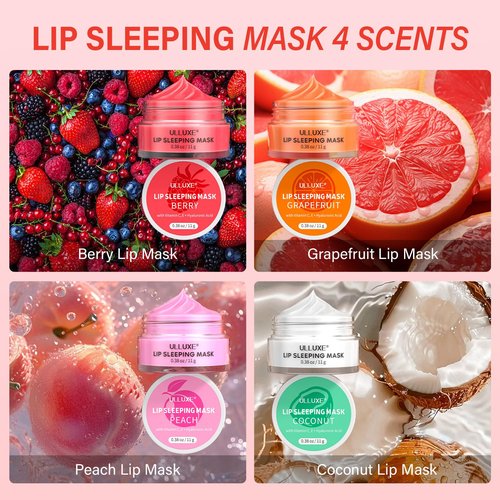 Skiennix Lip Mask Set - 4 Pcs Overnight Lip Care Gift for Women & Teens | Hydrating Shea Butter & Vitamin C