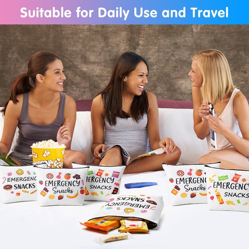 Reginary 12 Pcs Emergency Snack Bags Bulk Food Makeup Bag Foodie Zipper Cosmetic Pouch Reusable Emergency Snack Pouch for Women Girls Trip Gifts Favors School Work Travel Organizer