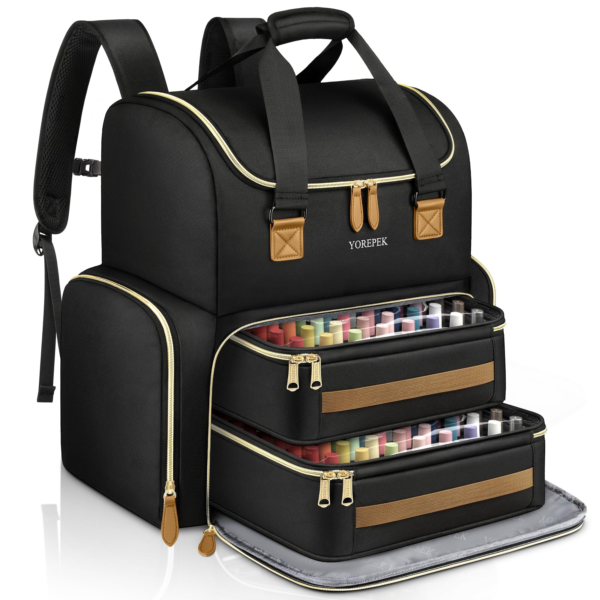 YOREPEK Extra Large Nail Polish Organizer Case Backpack Holds 96 to 100+ Bottles(15ml/0.5 fl.oz) UV Nail Lamp,Nail Organizers and Storage with 2 Removable Pouches Fits Nail Stuff,Gifts for Manicurist