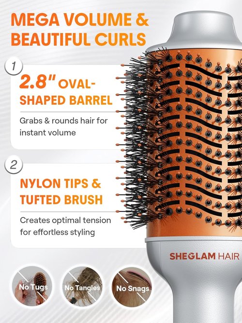 SheGlam 4-in-1 Hot Air Brush - 24K 10-in-1 Shine Hair Oil for Effortless Styling