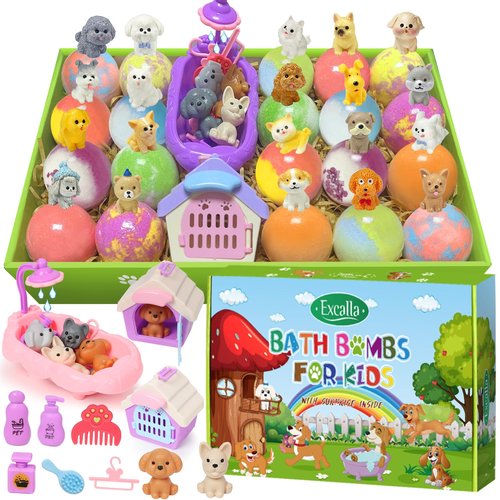 Bath Bombs for Kids with Surprise Toys Inside, 20 Pack Easter Kids Bath Bombs with Dog Puppy Pretend Playset, Boys Girls Gift Set for Easter Basket Stuffers, Birthday, Handmade Bubble Bath Fizzy Ball