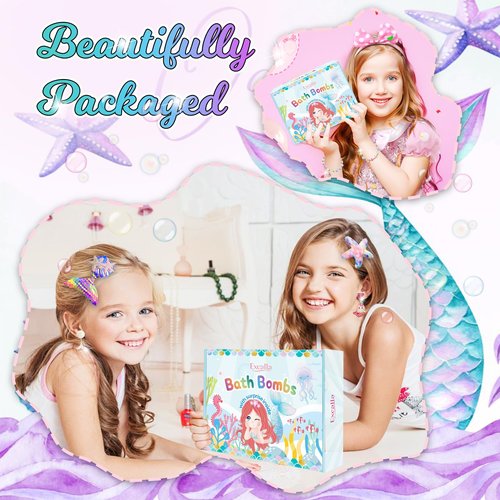 Bath Bombs for Girls Kids with Surprise Inside, 20 Fun Princess Fizzy Bath Bomb with Jewelry Toys, Mermaid Gifts for Daughter Granddaughter Niece, Girls Gift Set for Valentines Day, Easter, Birthday