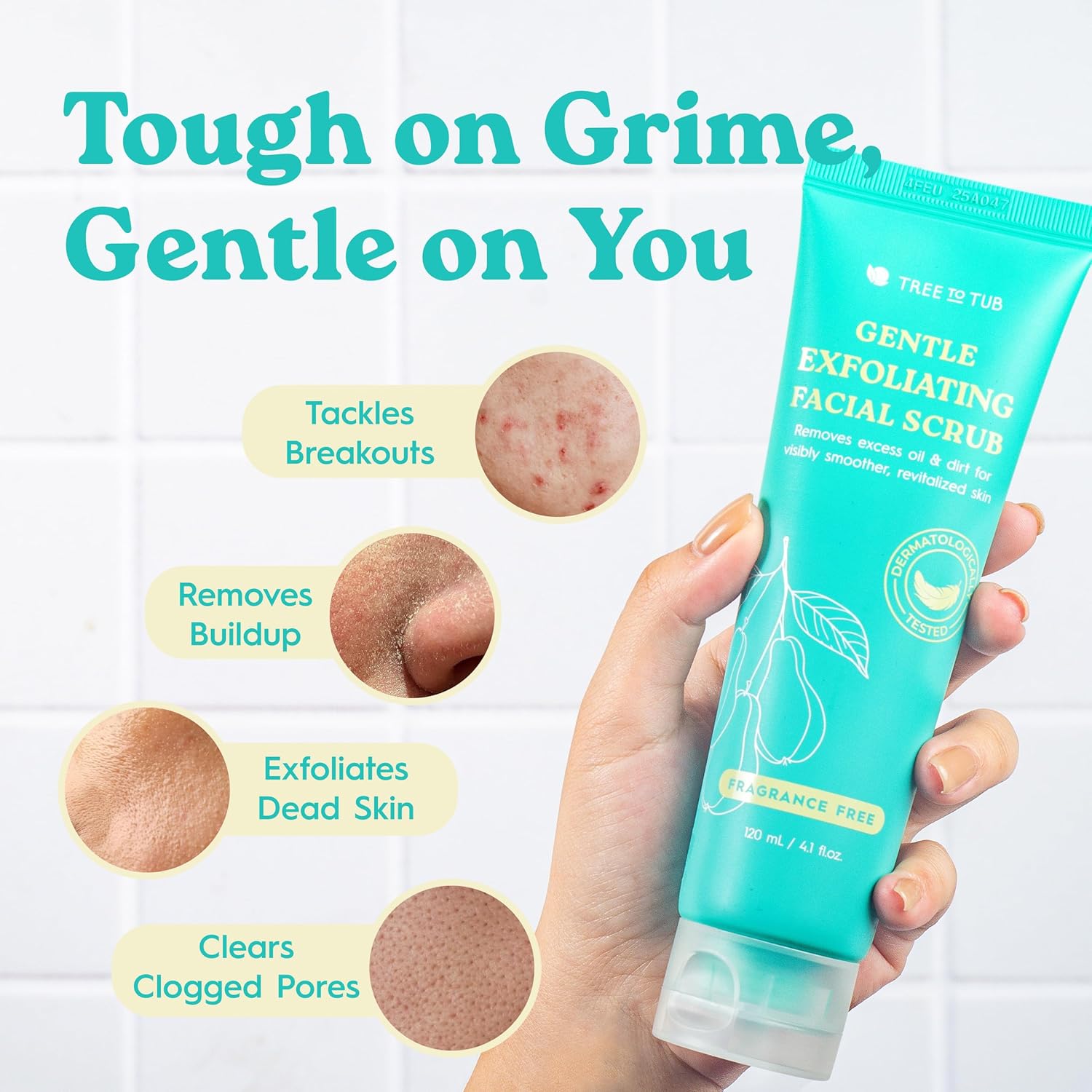 Tree To Tub Exfoliating Face Wash - Gentle Salicylic Acid Facial Scrub for Glowing Skin - Non-Irritating for All Skin Types