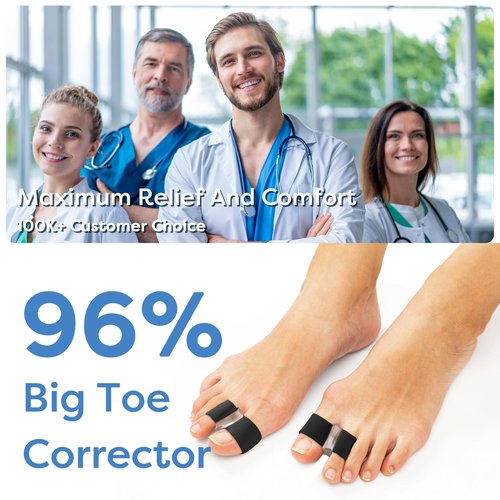 FULEEAN Big Toe Spacer/Corrector,Overlapping Toes, Bunion Pain Relief, Toe Alignment, Soft Silicone/Gel, 2 Loop,Day Night Wear,3 Sizes,Comfortable, Washable. (Black, MIDDLE: WOMEN 9.5-11 /MEN 6.5-9)