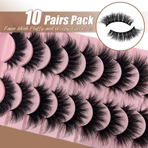 SISIYDY Mink Lashes Cat Eye Wispy Soft Faux Mink False Eyelashes Natural Look C Curl Full Strips Lashes Pack 18mm Long Dramatic 3D 8D Long Volume Thick Faux Mink Fake Eyelashes Bulk YH013