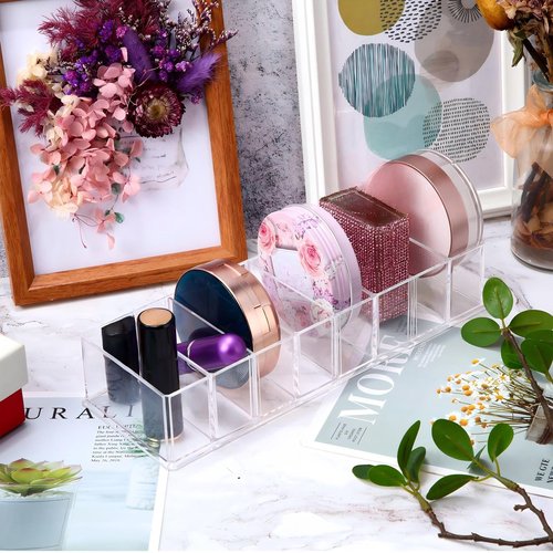 Tuanse 1 Pcs Acrylic Makeup Compact Organizer Detachable 8 Spaces Clear Vanity Drawer Organizer Eyeshadow Palette Storage for Lipstick Highlighter, Skincare Cosmetic Display Cases for Bathroom