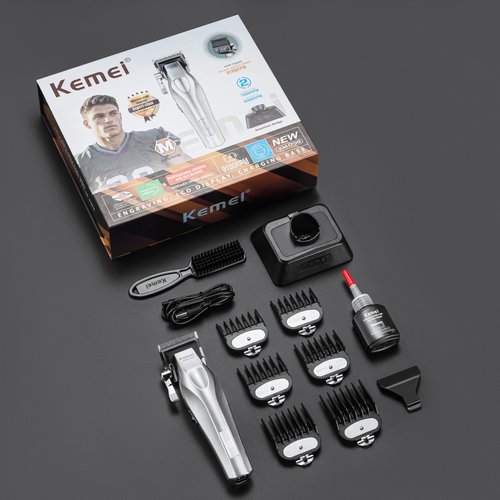 KEMEI 1798 Professional Hair Clippers for Men, 9100 RPM Cordless Barber Clippers with Full Metal Body, 3000 mAh Hair Trimmer with LED Display, Ceramic and DLC Blades