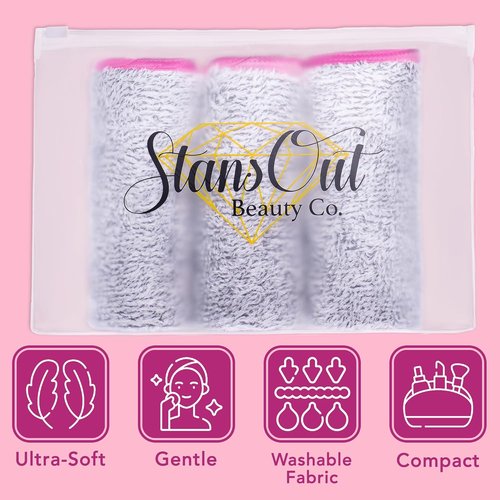 StansOut Makeup Towels - 3 Pack Reusable Microfiber Makeup Remover Cloths - Soft 12x12 in Gray Towels for Gentle Cleansing