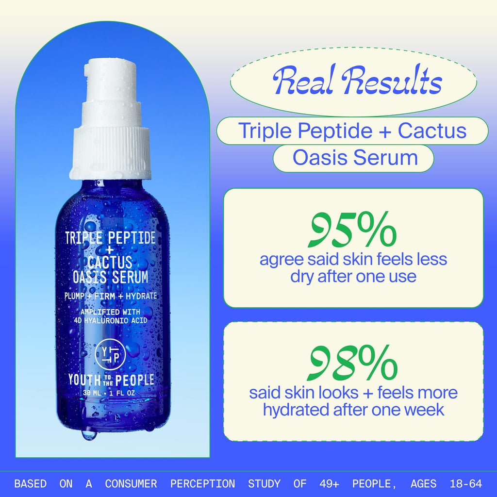 Youth To The People Triple Peptide + Oasis Face Serum - Hydrating & Firming for Dry Skin | 1 fl oz