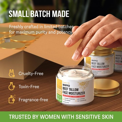 PROJECT 701 Beef Tallow for Face and Skin - Grass Fed Tallow and Honey Balm, Face Moisturizer with Liposomal Hyaluronic Acid - Day and Night Cream for Dry Sensitive Skin, Glass Jar 2.25 oz