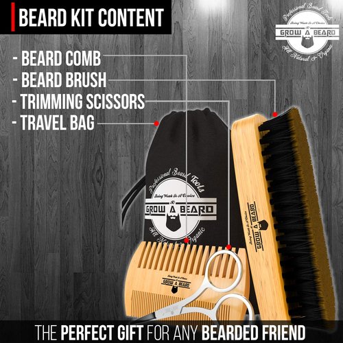 Beard Brush Kit, Comb and Brush Set for Men - Natural Boar Bristle Brush, Dual Action Wood Comb