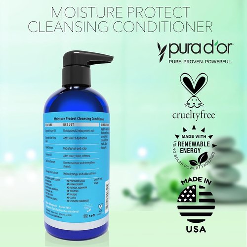 PURA D’OR Moisture Protect Cleansing Conditioner - Detangles & Restores Hair with Argan Oil | 16oz, Sulfate-Free, All Hair Types
