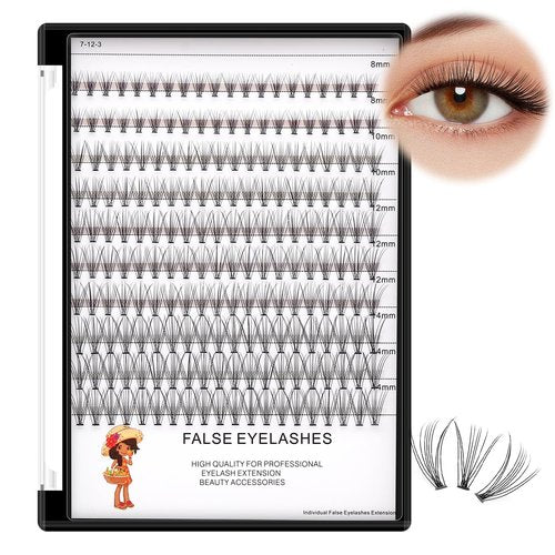 Bodermincer Large Tray 20D Cluster 0.07C,10 Lines,8-10-12-14mm Mixed,10-12-14-16mm Mixed,Natural Long Individual Flare Lashes Cluster False Eyelashes (10D 8-10-12-14mm Mixed)