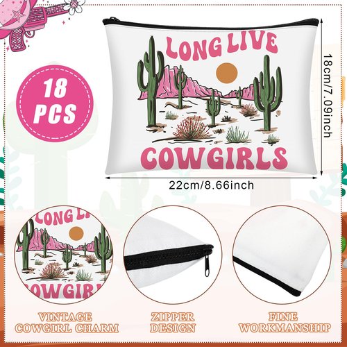 Reginary 18 Pcs Cowgirls Makeup Bag Disco Western Cosmetic Bag with Zippers Cowgirl Gifts Disco Party Favors Pouch for Women Girls Birthday Stuff Supplies