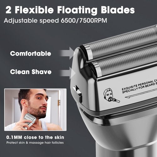 Karrte Professional Hair Clippers and Trimmer Set for Men, T-Shaper Trimmer & Foil Shaver, Nose & Ear Hair Trimmer, Cordless Clippers and Grooming Set, Hair Cutting Kit with LED Display Silver