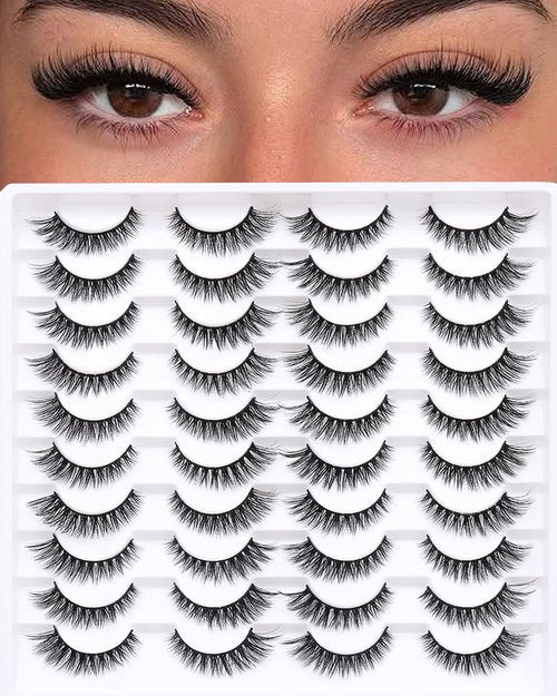 Azenlo False Eyelashes 20 Pairs Wispy Lashes Faux Mink Lashes 14mm 3D Fluffy Cat Eye Lashes （style 20-061)