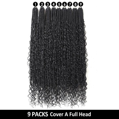 9 packs Boho Faux Locs Crochet Hair, 30 Inch, Natural Black Pre Looped Goddess Soft Locs Crochet Hair with Curly Ends, Bohemian River Locs for Black Women(1B#, 30 Inch)