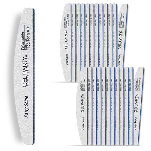 GELPARTY Professional Nail Files 100/100 Grit Half Moon - 25 Pack Bulk Washable Emery Boards - Medium Coarse Grit for Shaping Acrylics, Polygel & Hard Gel Extensions (Salon Value Set)