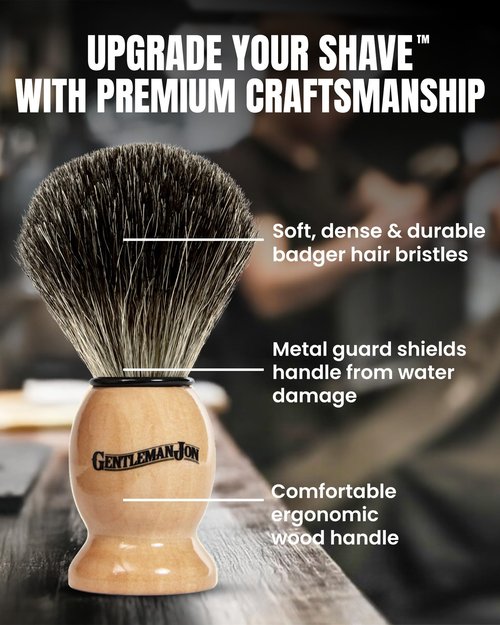 Gentleman Jon Complete Shaving Brush Kit – Old Fashion Shaving Kit for Men, Includes Shave Brush, Bowl, Soap & Stand, Vintage Wet Shave Mug, Barber-Style 4-Piece Gift Set, Men's Barber Accessories