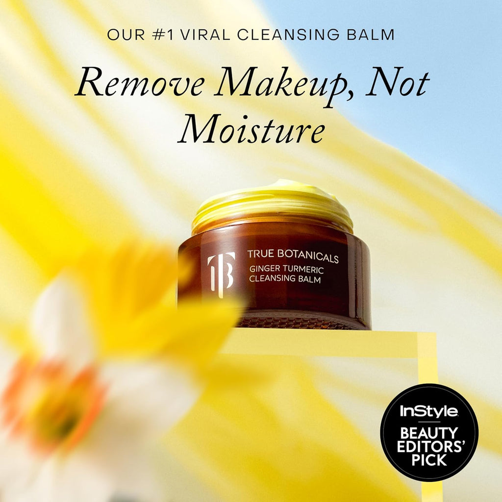 True Botanicals Ginger Turmeric Cleansing Balm - Natural Hydrating Facial Cleanser & Makeup Remover for Dry Skin | Nourishing Oil Cleanser with Ceramides & Antioxidants | Vegan | 3.4 fl oz