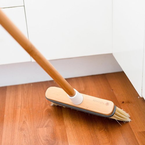Full Circle Clean Sweep Bamboo Broom - Angled Design for Precision Cleaning - Ideal for Pet Hair & Indoor/Outdoor Use, White