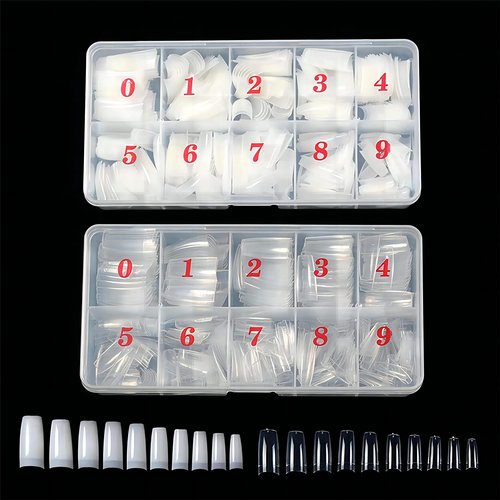 1000pcs Clear and Natural Acrylic Nail Tips,10 Size French Nail Tips For Acrylic Nails Half Cover False Nails Extension Artificial Fingernails