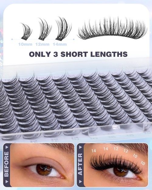 Geeneiya Natural Lash Clusters Kit Short Eyelash Clusters Kit 10-12-14MM Wispy Cluster Lashes C Curl Cluster Eyelash Extensions Clean Girl Makeup Lash Extension Kit with Waterproof Lash Bond and Seal