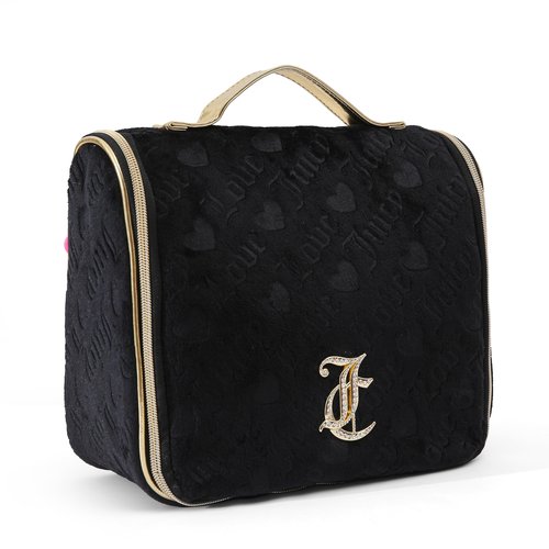 Juicy Couture Black Makeup Bag Cosmetics Organizer Travel Essentials Hanging Hook Heart Velour