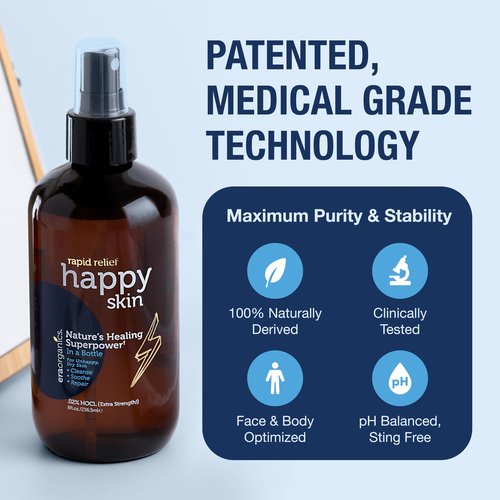 Happy Skin .02% Hypochlorous Acid Spray Toner– Extra Strength, Extra Gentle 100% Natural Toner & Skin Cleanser for Face & Body– Soothe, Hydrate & Repair Dry, Sensitive Skin– pH Balanced, Non-Toxic 8oz
