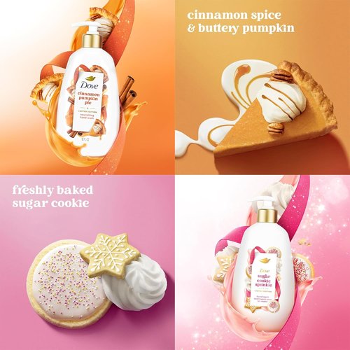 Dove Hand Soap - Holiday Treats Variety 3-Pack | Cinnamon Pumpkin Pie, Peppermint Bark & Sugar Cookie, 12 Fl Oz Each
