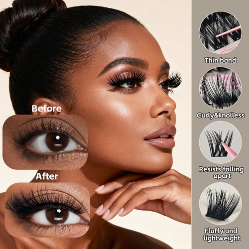 Lash Clusters Kit Eyelash Extensions Natural Fluffy Lashes Waterproof Wispy Individual Fake D Curl with Bond and Seal Tweezers(Natural Z1)