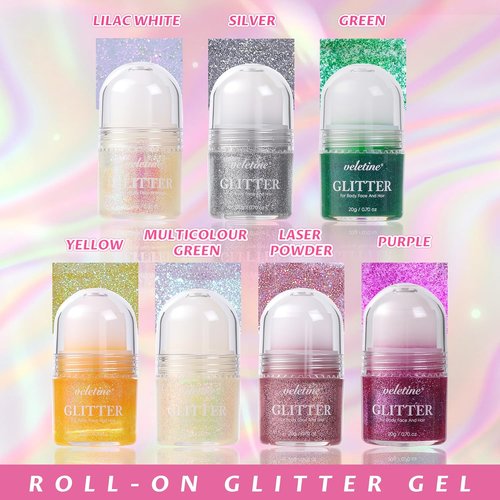 Skiennix Body Glitter - Roll-On Shimmer for Face, Hair & Lips | 20g Laser Powder for Halloween Makeup