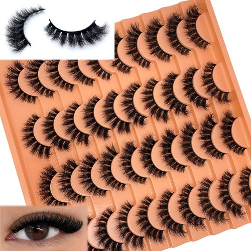 SISIYDY Fluffy Lashes Mink 3D Cat Eye Dramatic Thick Volume EyeLashes Wispy 16mm Full Lash Strips Faux Mink Eye Lashes C Curl Short Cat Eyelahses Pack YH302