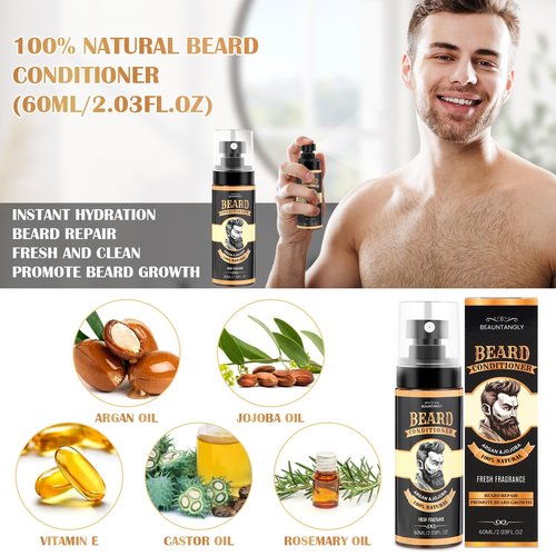 Beard Growth Kit, Grooming Set w/Growth Oil, Conditioner, Balm, Shampoo Wash, 0.25MM Roller, Brush, Comb, Scissor, Bag, Christmas Birthday Valentines Day Gifts for Him Men