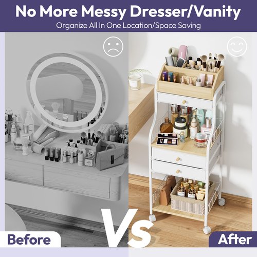 SWTYMIKI Rolling Makeup Organizer Cart - Floor Skincare Storage with Non-woven Drawers, Vanity Organizer Cosmetic Display Cases with Wheels, Cabinet for Skin Care Perfume Nail Polish Brush Hair Tool