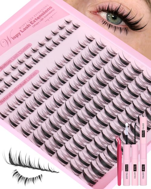 Manga Lash Clusters Kit Fairy Cluster Eyelash Extensions with Bottom Lashes Wispy Eyelash Clusters Kit Spiky Cluster Lashes 8-16mm DIY Lash Extension Kit with Lash Bond and Seal Tweeters by Eefofnn