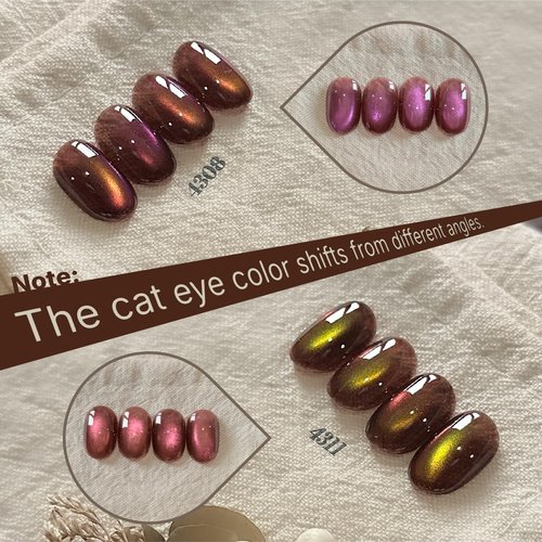 GAOY Brown Chameleon Cat Eye Gel Nail Polish Kit with Magnet, 6 Colors Glitter Holographic Nail Polish Set, UV Cure Gel for DIY Manicure at Home